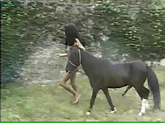 Horse with a huge cock bangs its owner