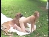 Horny girl goes for sex picnic with a dog